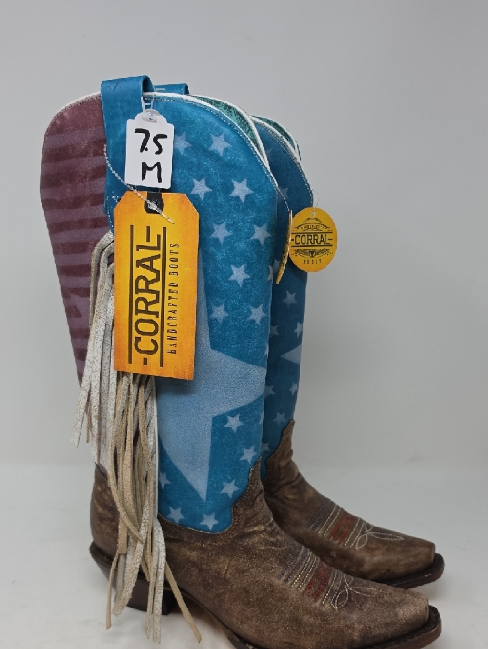 Corral Blue Star & American Flag Fringe Heeled Boots - Picture 3 of 6